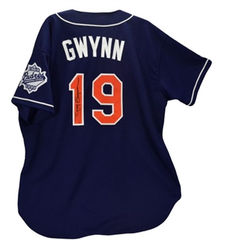 1999 Tony Gwynn Signed and Game-Worn Padres Alternate  Jersey Worn For Hits 3016 and 3017(GWYNN LOA)